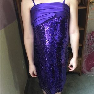 Purple sequins and ribbon formal dress